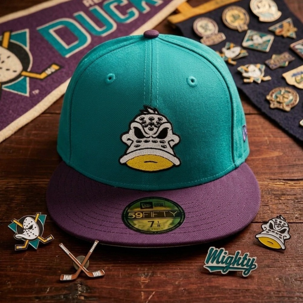 New Era 59Fifty Hat Club Exclusive Anaheim Mighty Ducks Wild Wing Mascot 7 1/8 - Picture 1 of 12